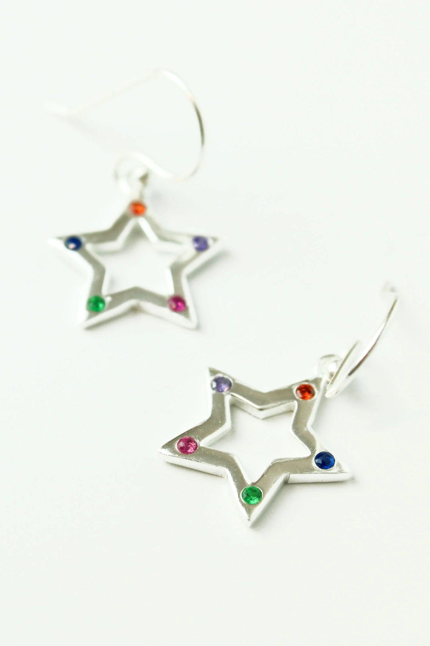 My Doris - Silver Star Drop Earrings with Rainbow Crystals