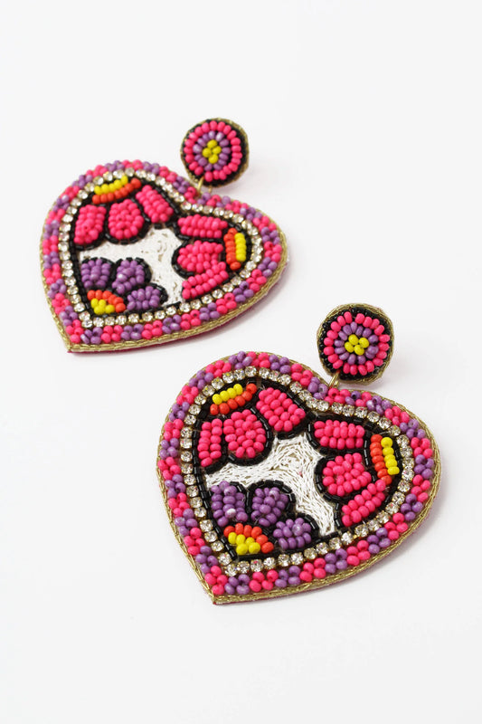 My Doris - Pink Flower Heart Earrings