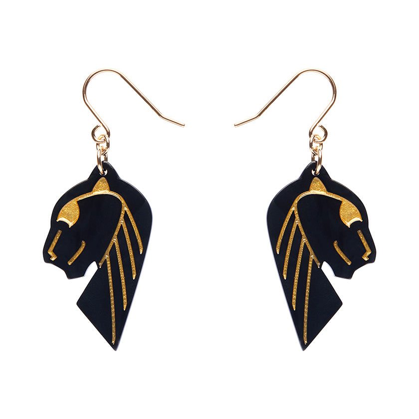 ErstWilder - Jaguar Solid Black Resin Drop Earrings in Gold