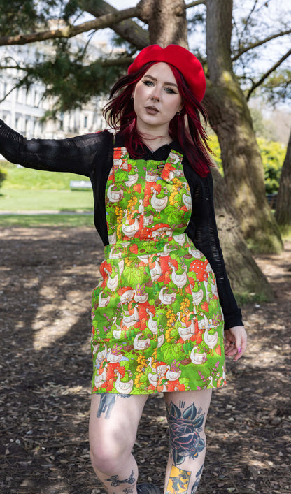 Run & Fly x The Mushroom Babes In The Geese Garden Stretch Twill Pinafore Dress
