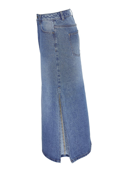 Noisy May - Long Blue Denim Skirt with Side Slit