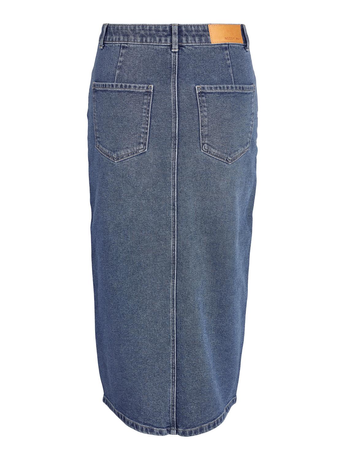 Noisy May - Blue Washed Denim Midi Skirt with Front Slit