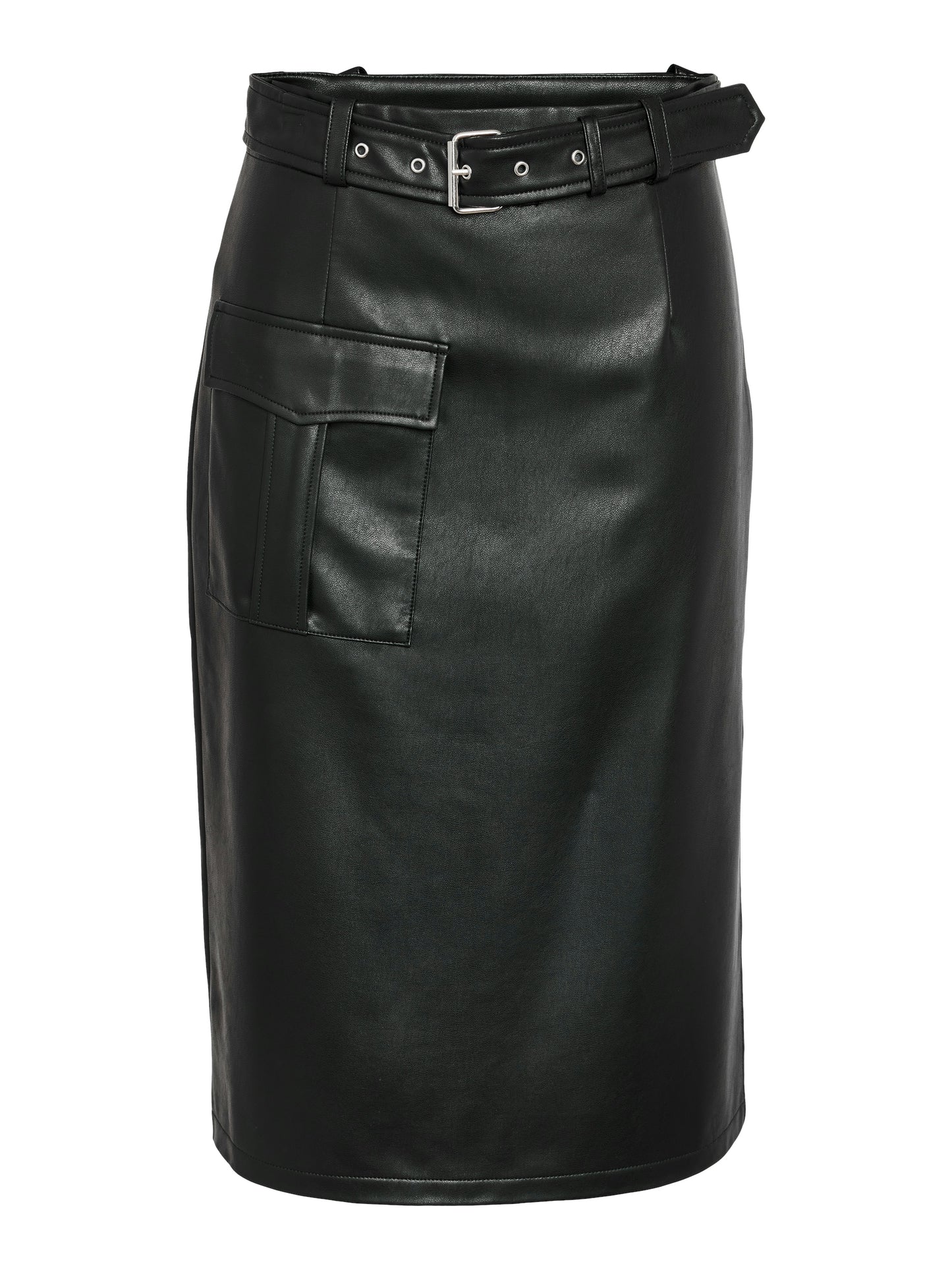 Noisy May - Black Leather Cargo Midi Skirt