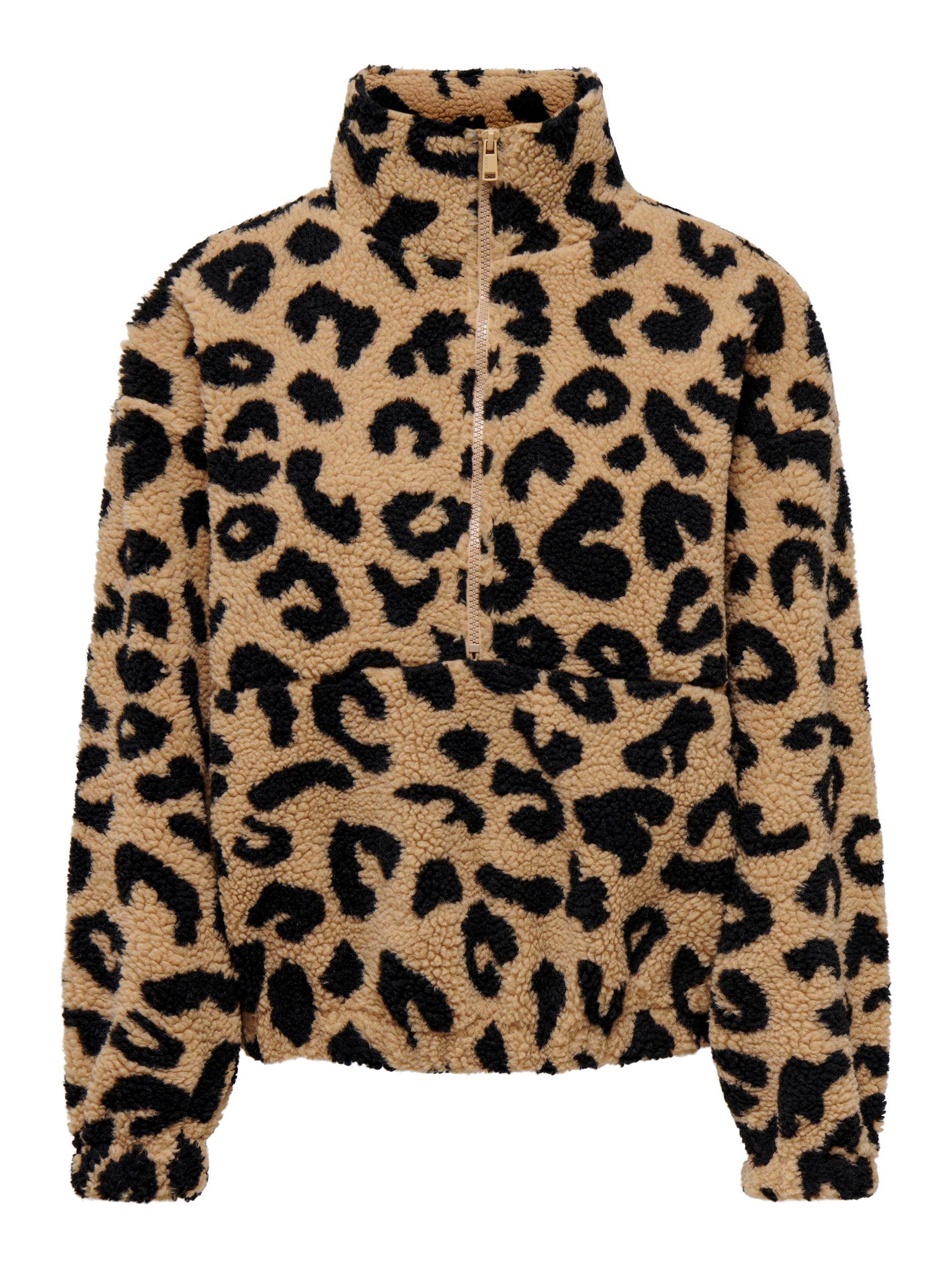 Only - Leopard Print Half-Zip Teddy Fleece Pullover – Thunder Egg
