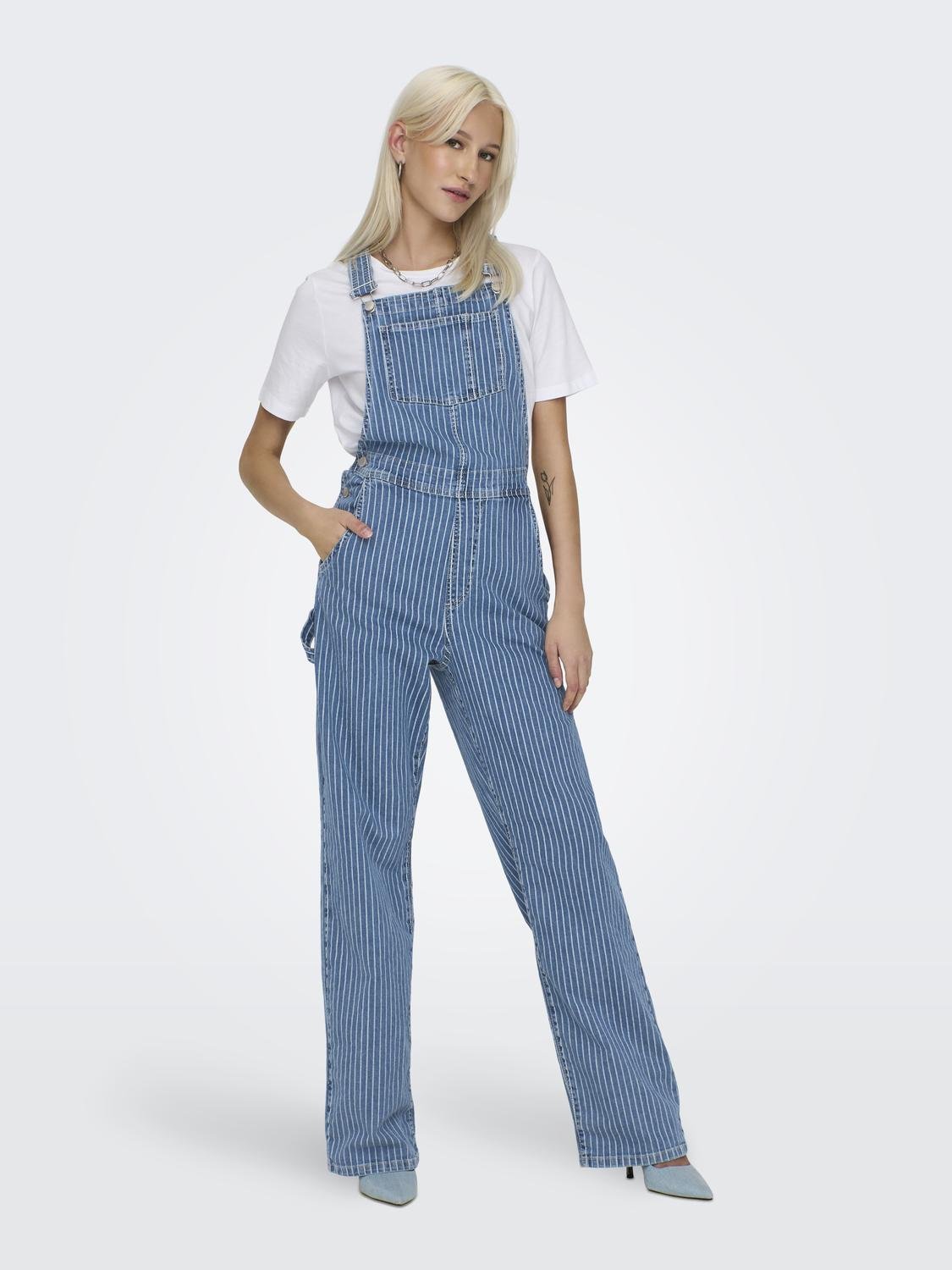 Only - Blue Denim Pinstripe Dungarees