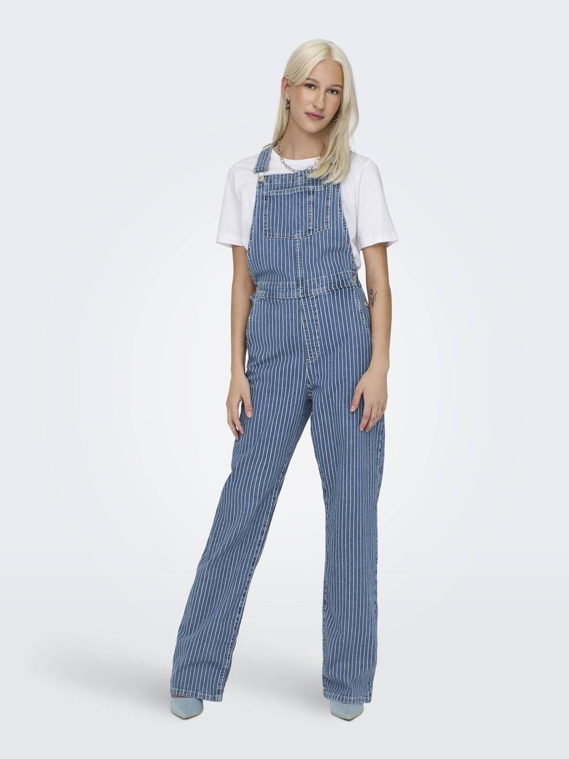 Only - Blue Denim Pinstripe Dungarees