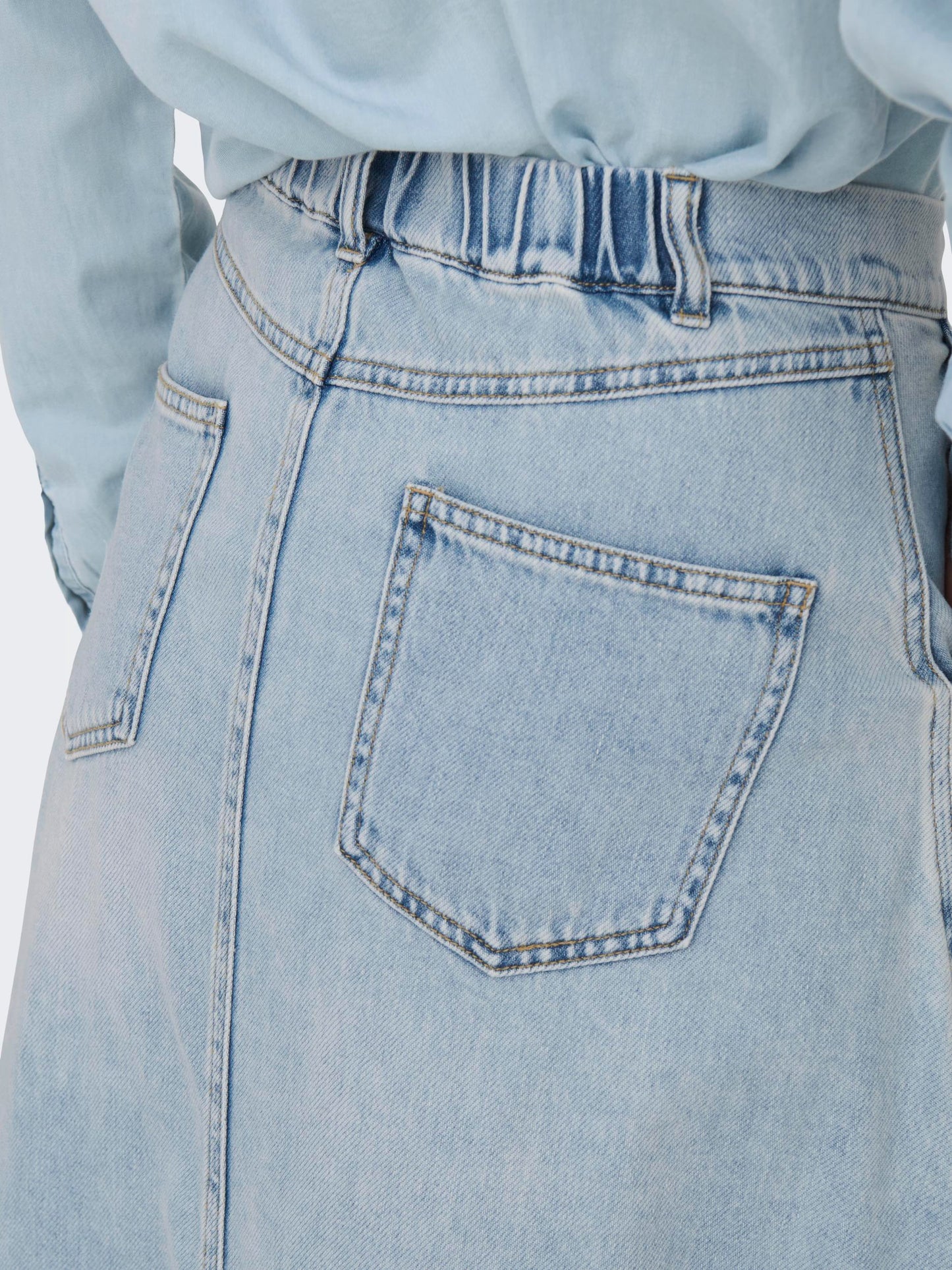 Only - High Waisted Flared Blue Denim Midi Skirt