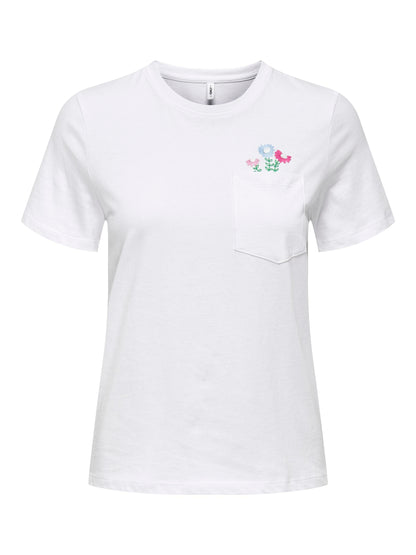 Only - Floral Pocket Detail Tee in White
