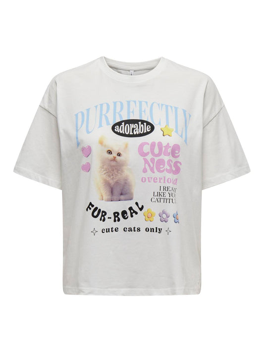 Only - Purrfectly Adorable White Cat Tee