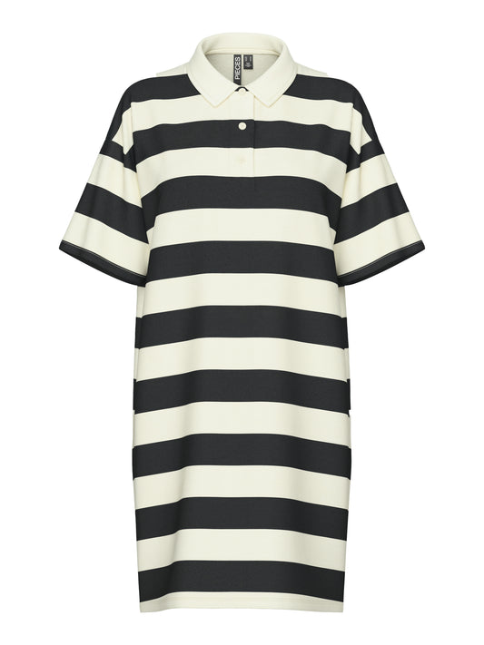 Pieces - Black & Cream Striped Rugby Shirt Dress