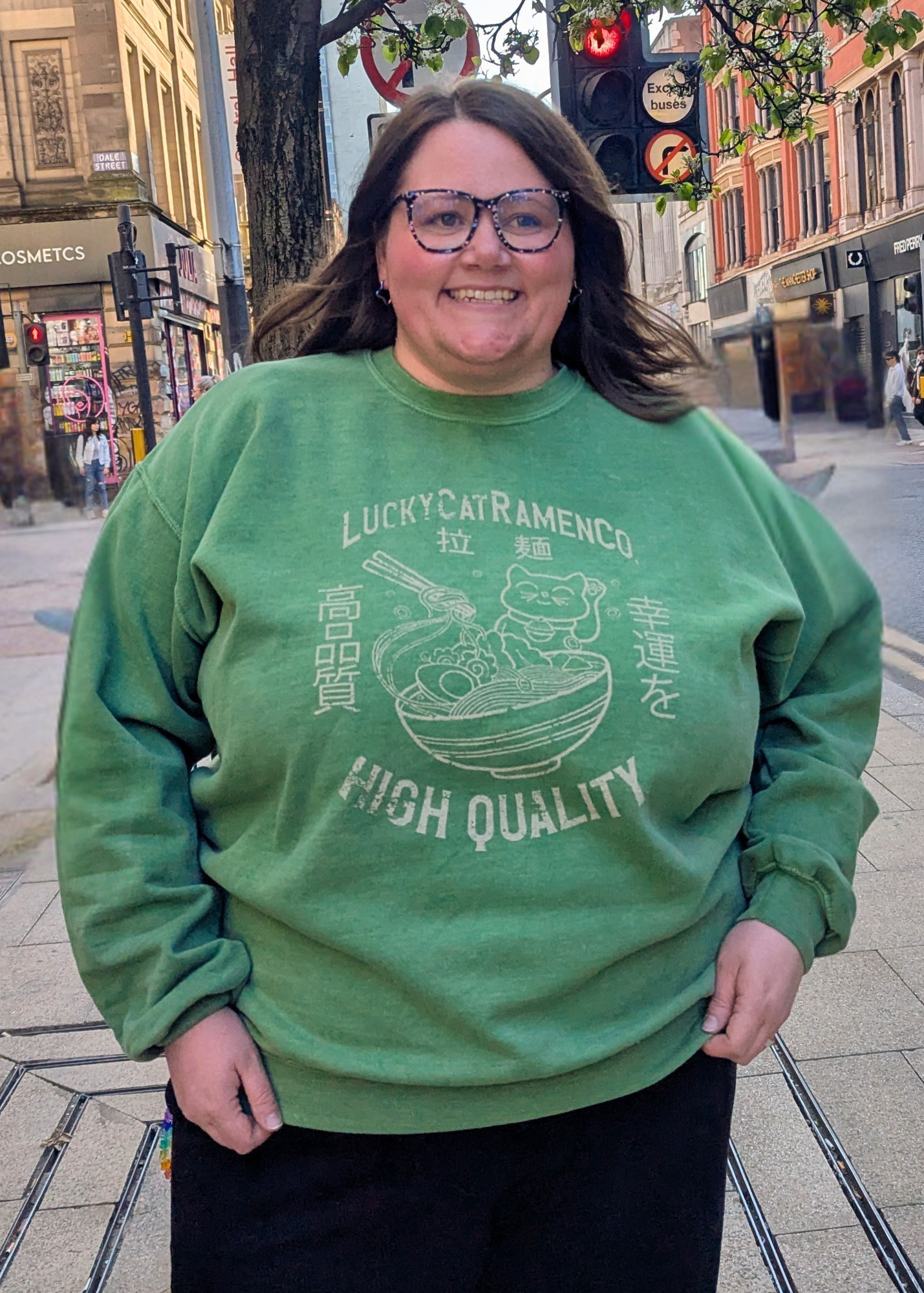 Daisy Street - Green Lucky Cat Ramen Noodles Sweater
