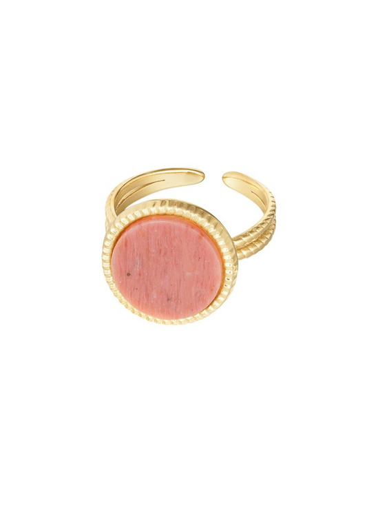 The Edit - Small Round Pink Stone Textured Ring