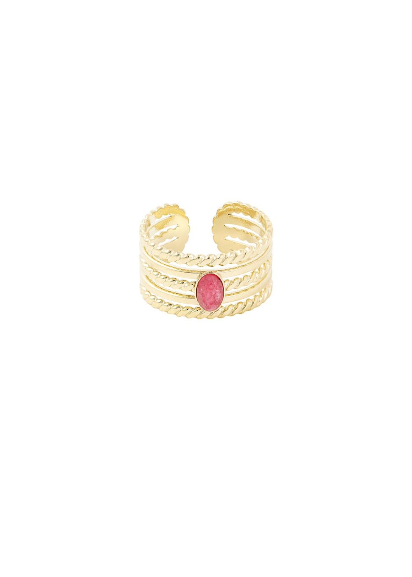 The Edit - Plait Ring with Fuchsia Stone