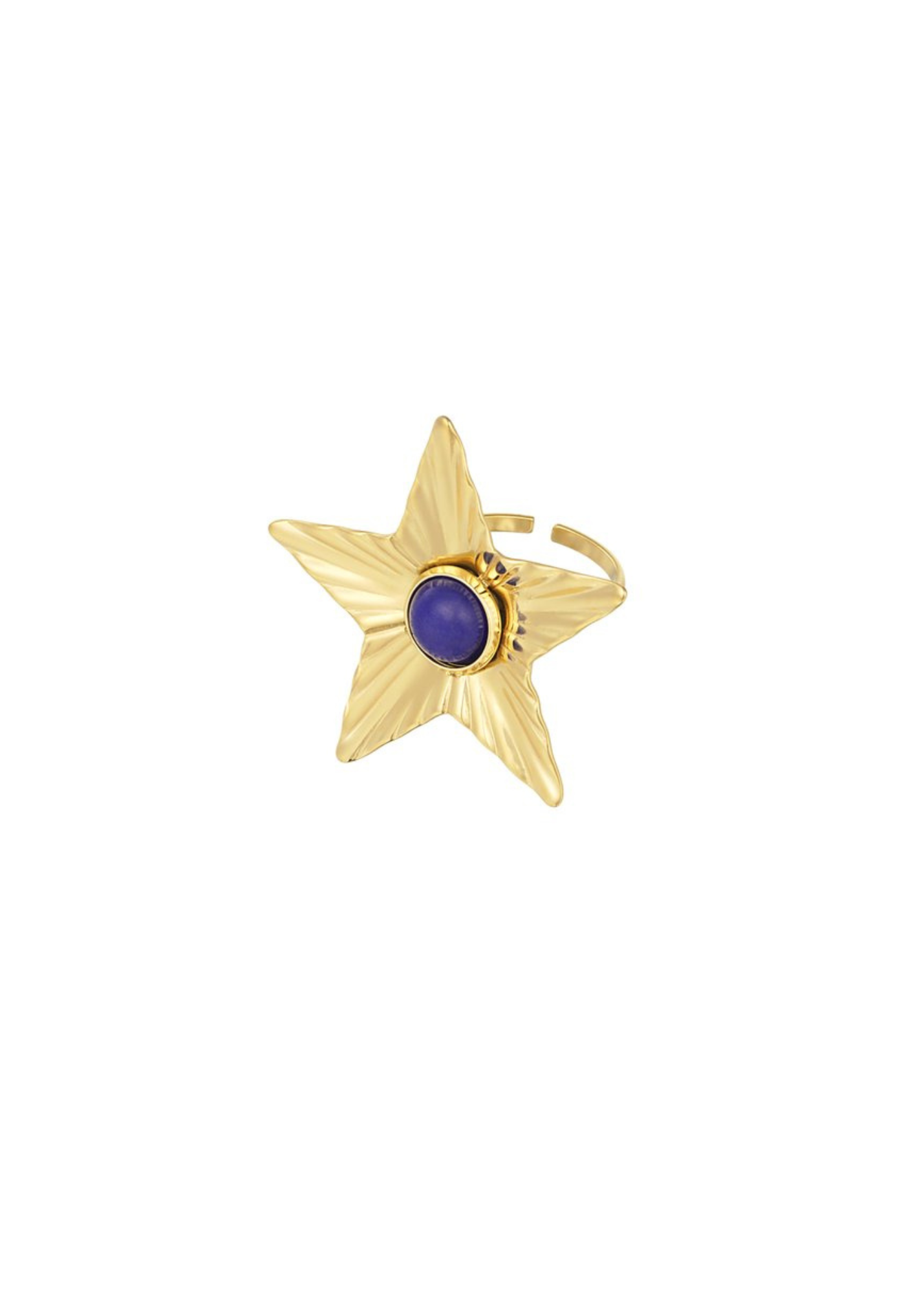 The Edit - Gold Textured Star Ring in Blue