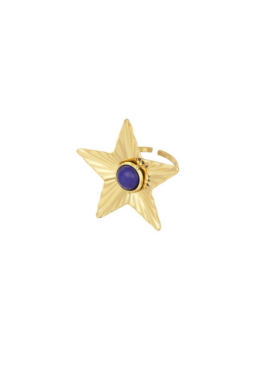 The Edit - Gold Textured Star Ring in Blue