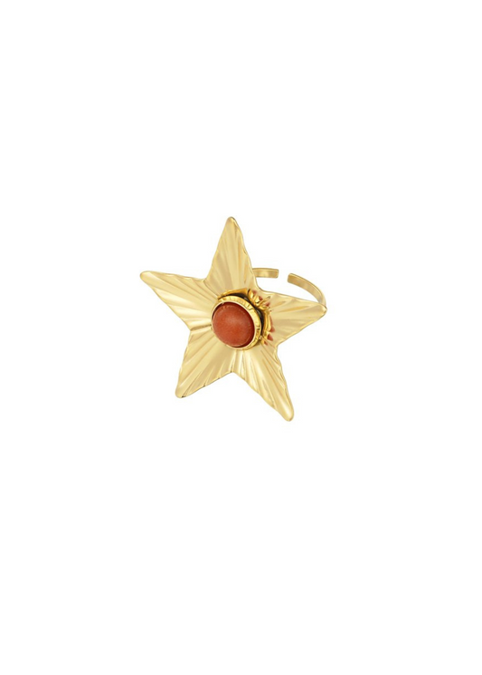 The Edit - Gold Textured Star Ring in Orange