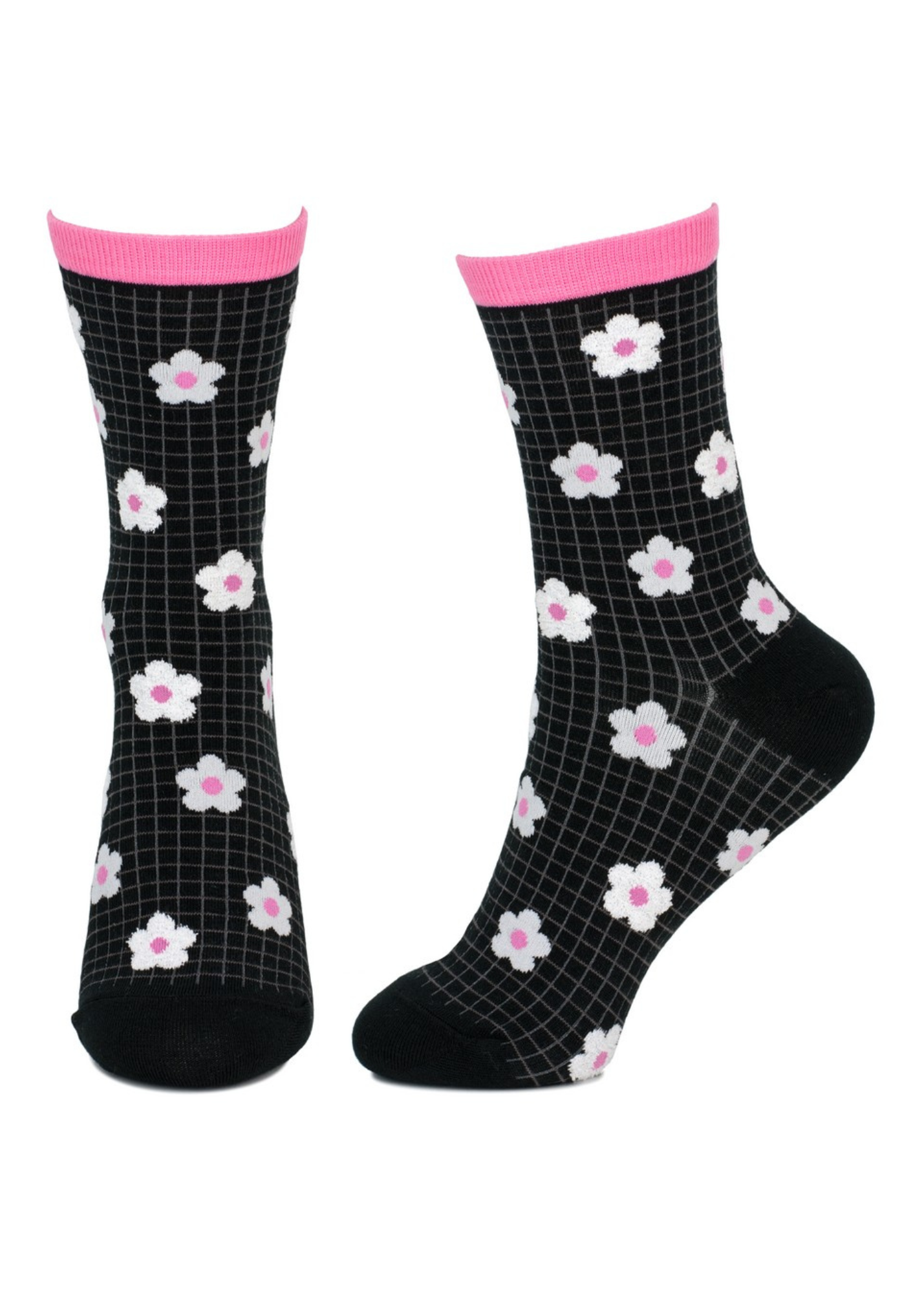 Joe Cool - Black and Pink Flower Grid Socks