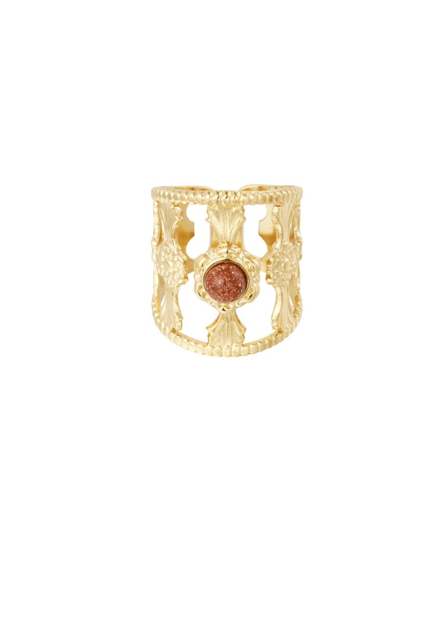 The Edit -  Chunky Filigree Natural Glittery Red Stone Ring