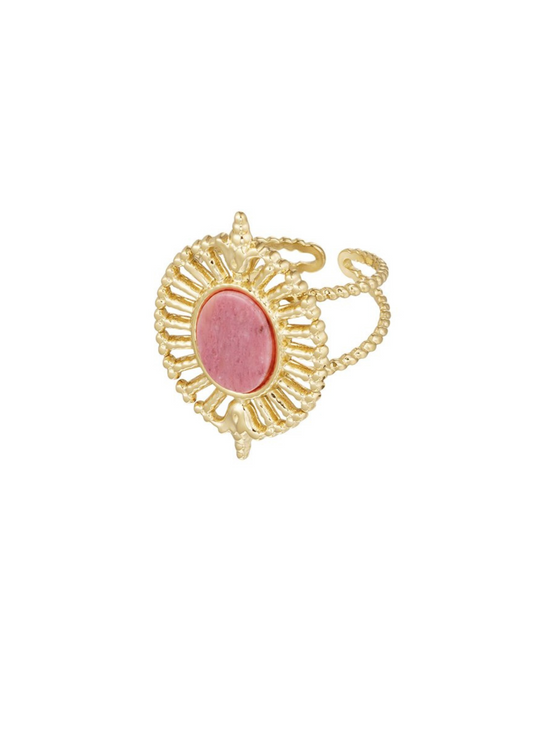 The Edit - Oval Fan Ring with Pink Stone