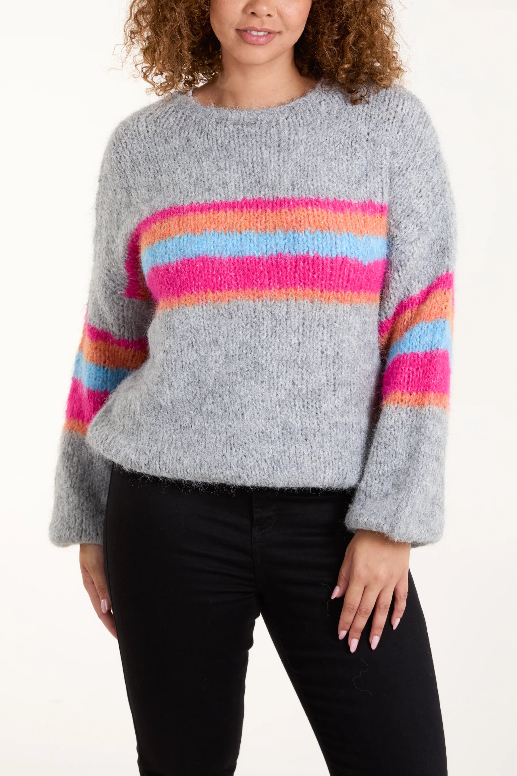 Grey jumper rainbow stripe clearance