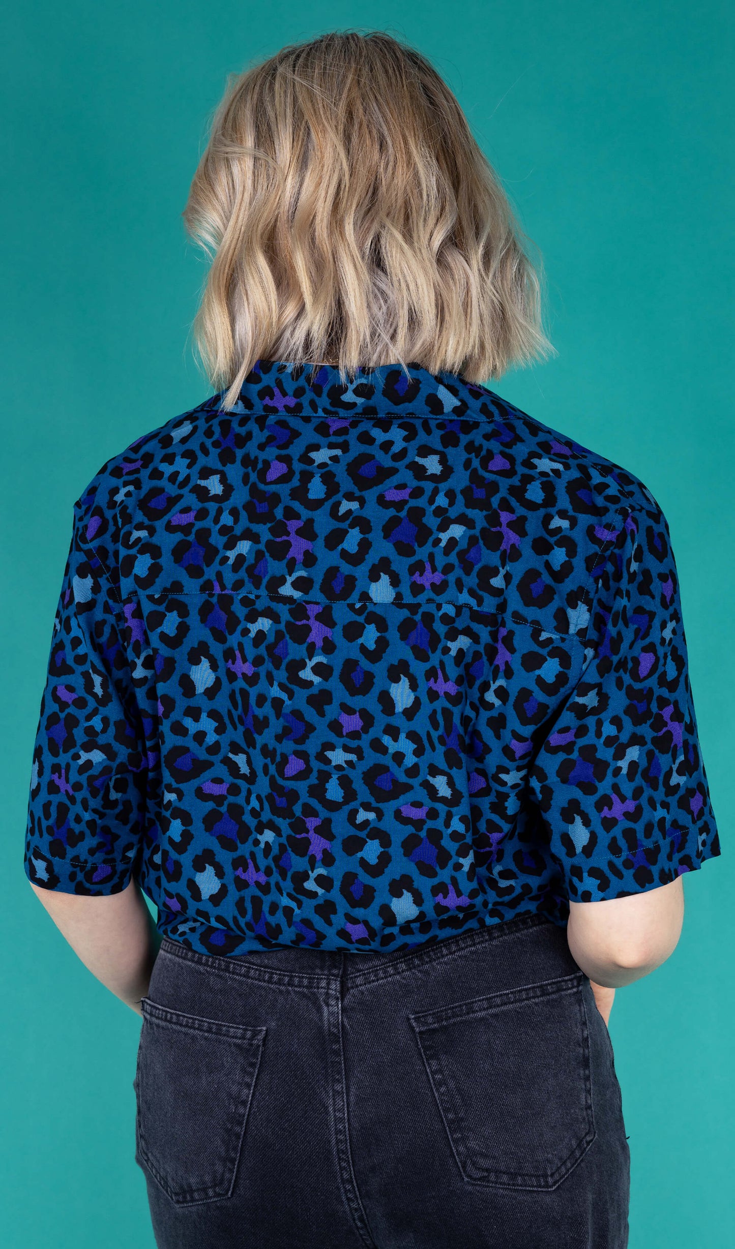 Run & Fly - Atlantic Blue Leopard Print Short Sleeve Rayon Shirt