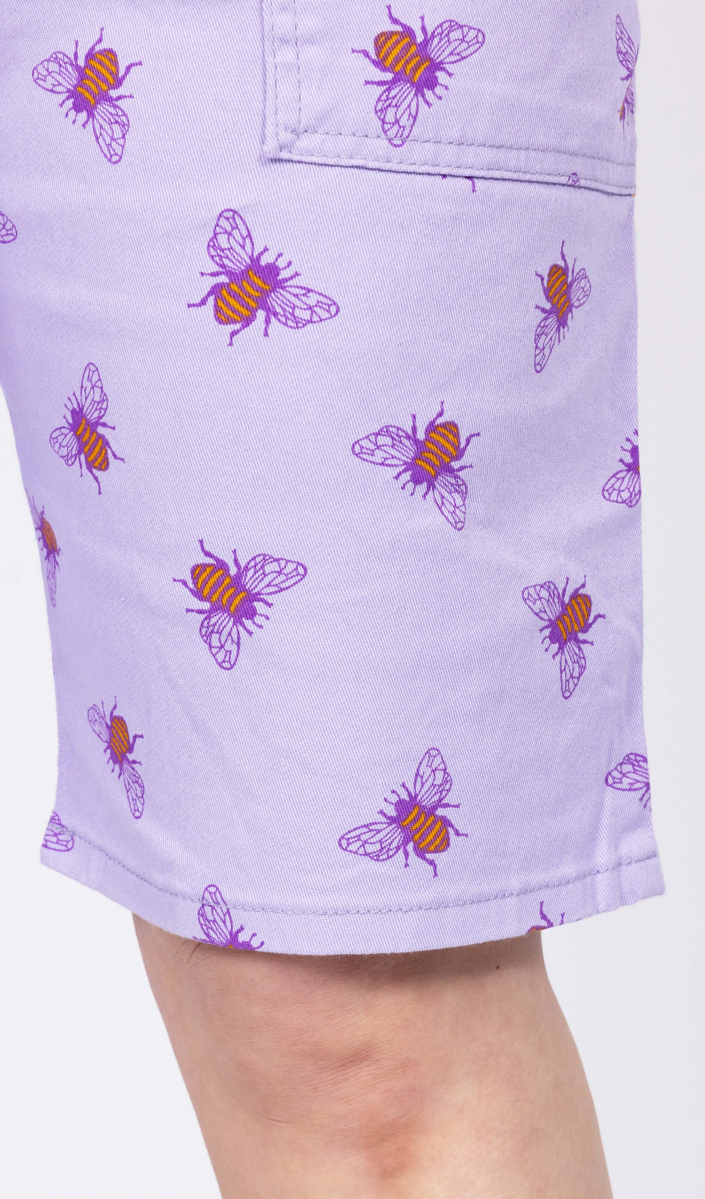 Run & Fly - Lavender Bees Stretch Twill Dungaree Shorts