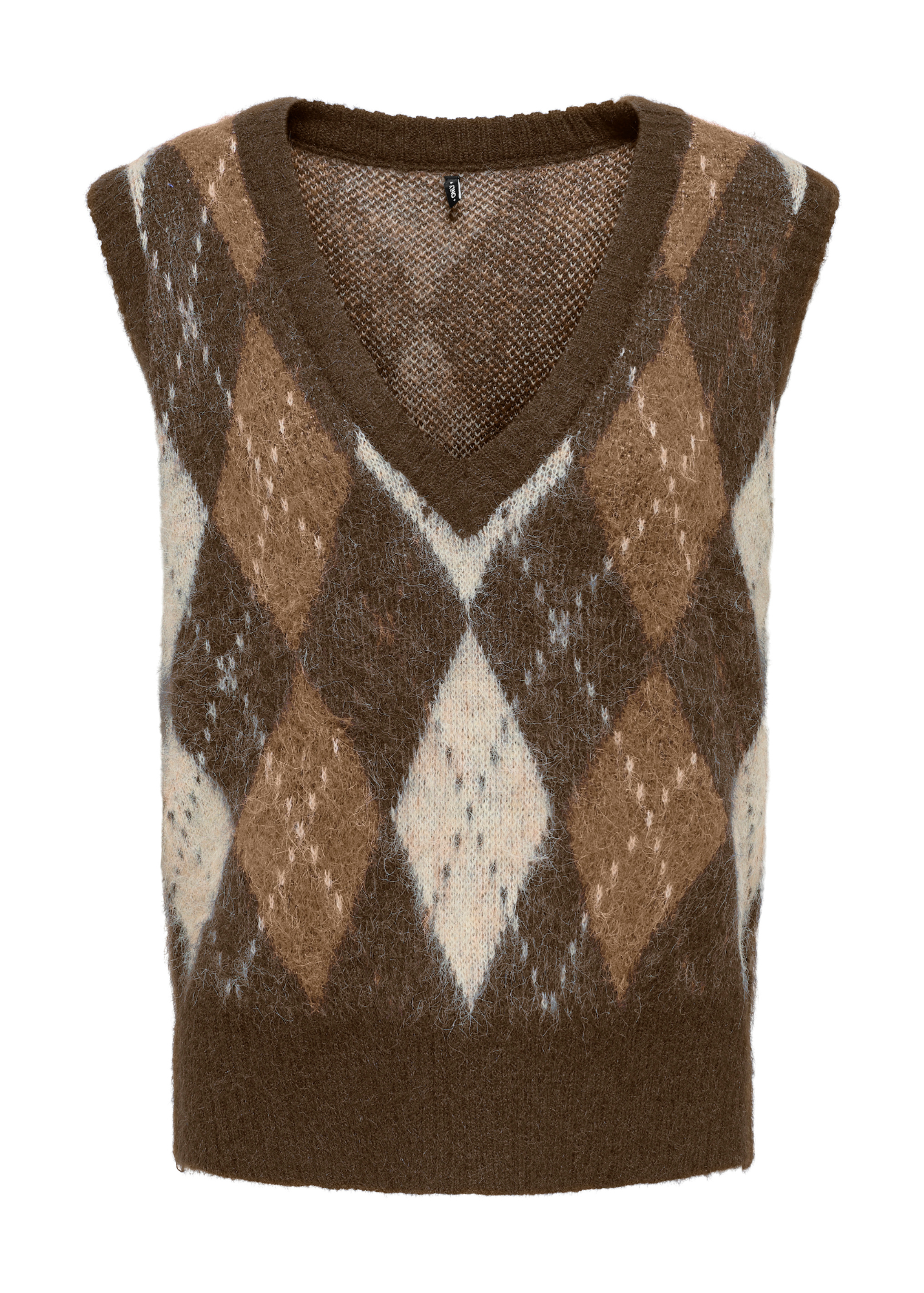 Only - Argyle Knit Vest in Chestnut