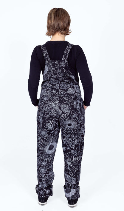 Run & Fly - Black and White Floral Stretch Twill Dungarees