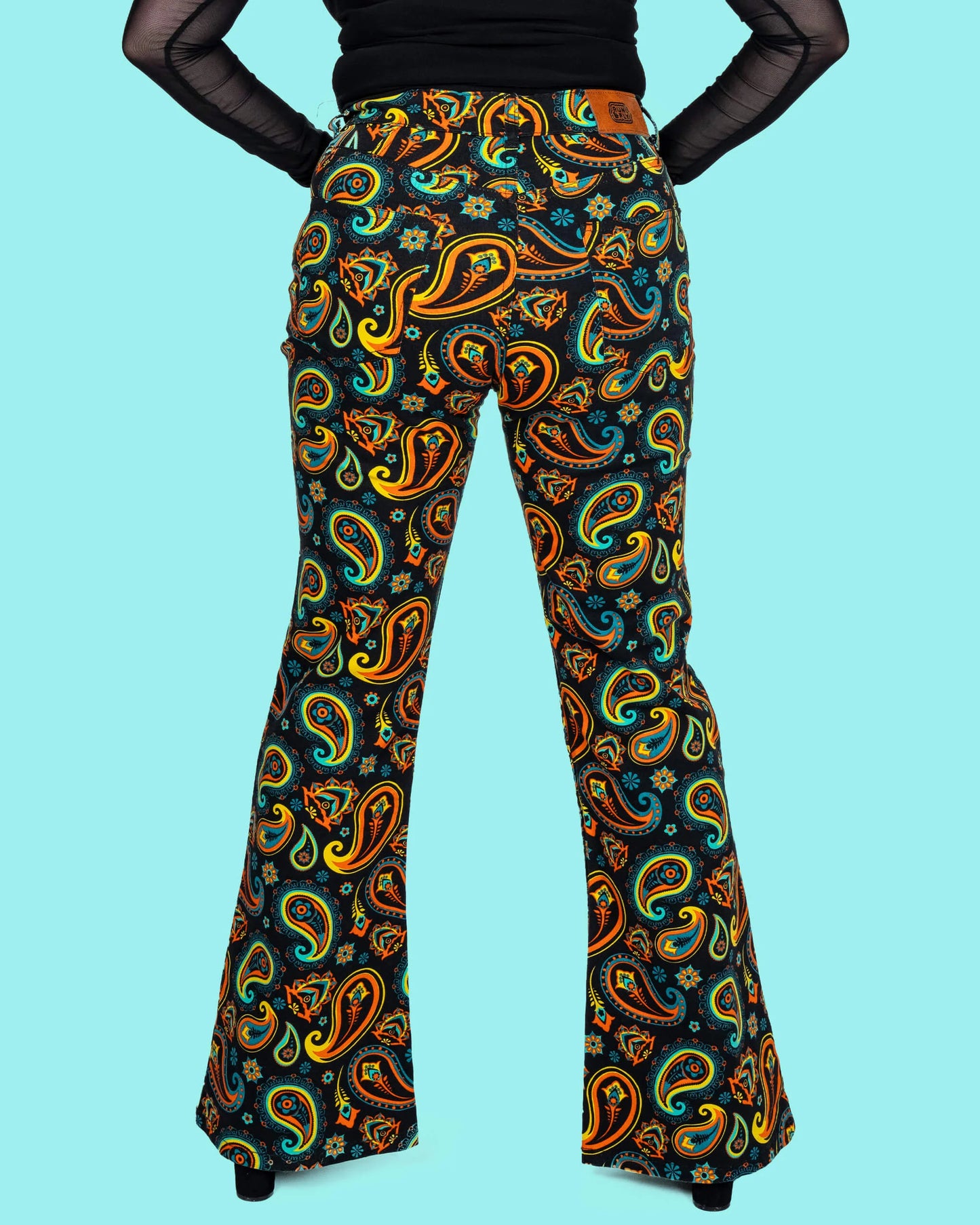 Run & Fly - Black Paisley High Waisted Bell Bottom Flares