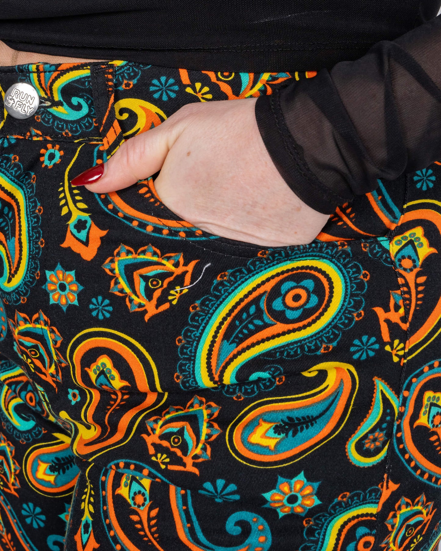 Run & Fly - Black Paisley High Waisted Bell Bottom Flares