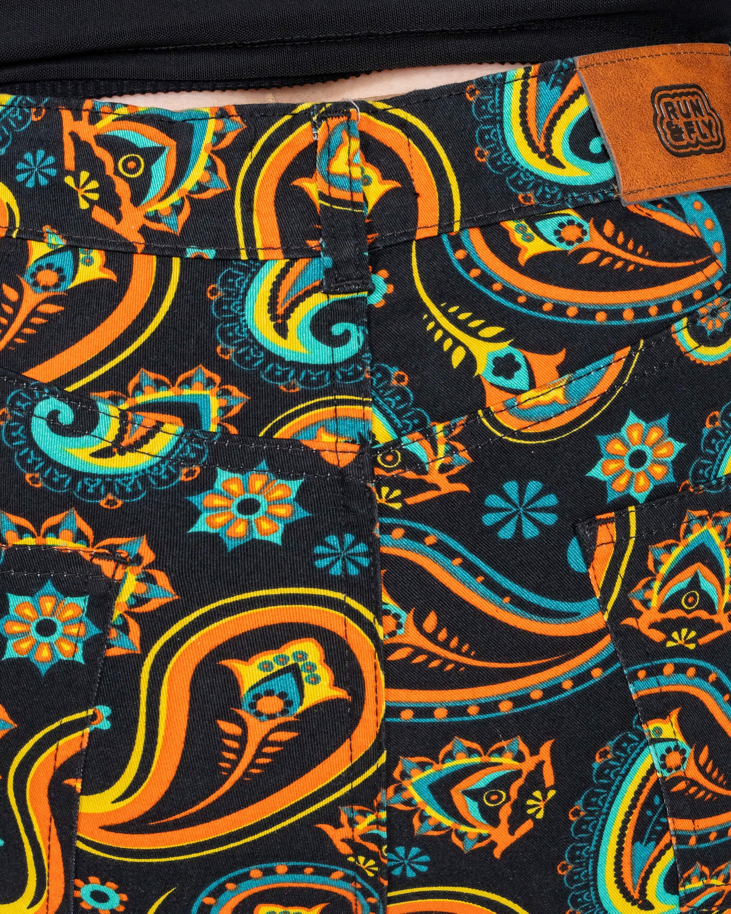Run & Fly - Black Paisley High Waisted Bell Bottom Flares