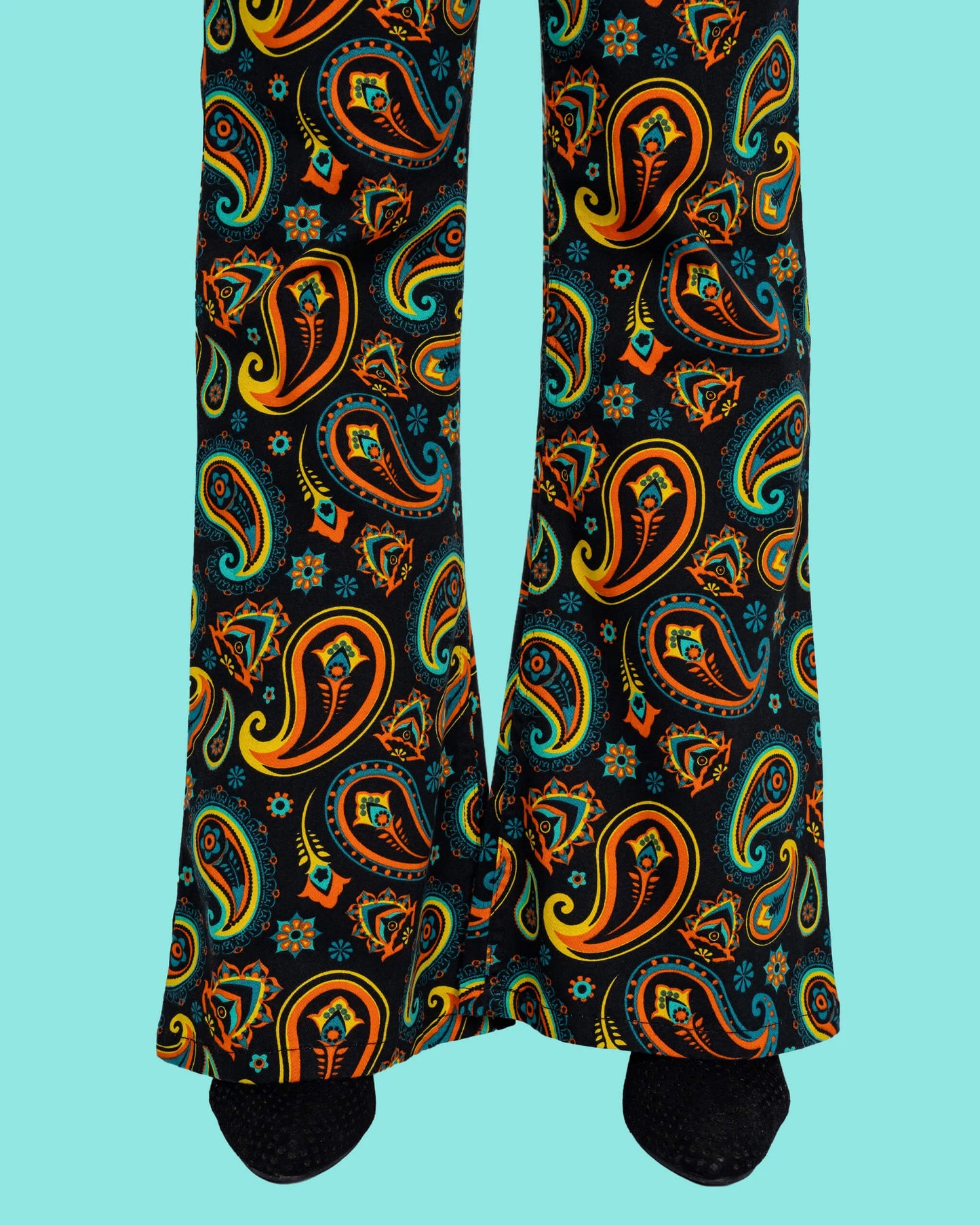 Run & Fly - Black Paisley High Waisted Bell Bottom Flares
