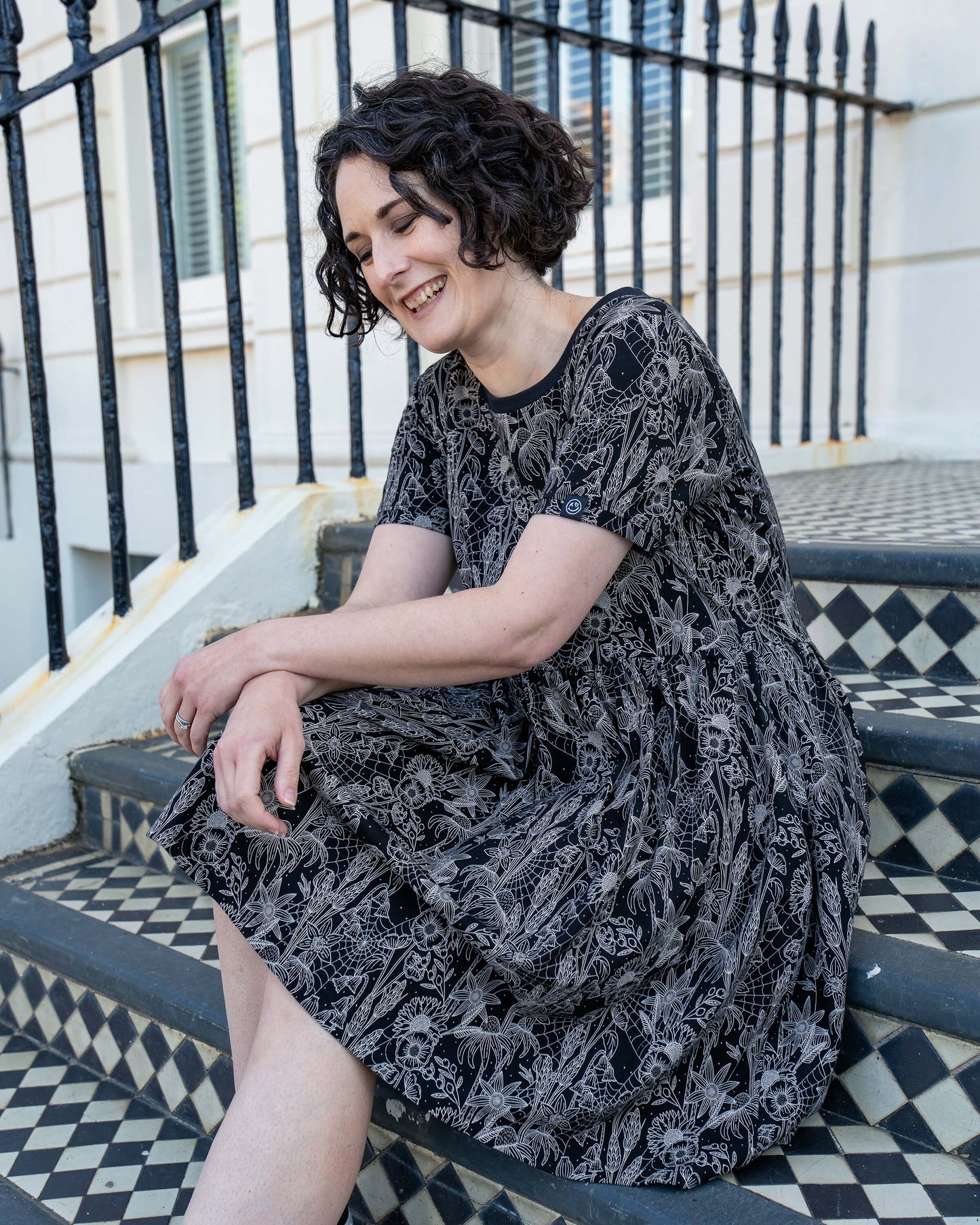 Rebel Romance - Black Floral Cobweb Stretch Smock Dress