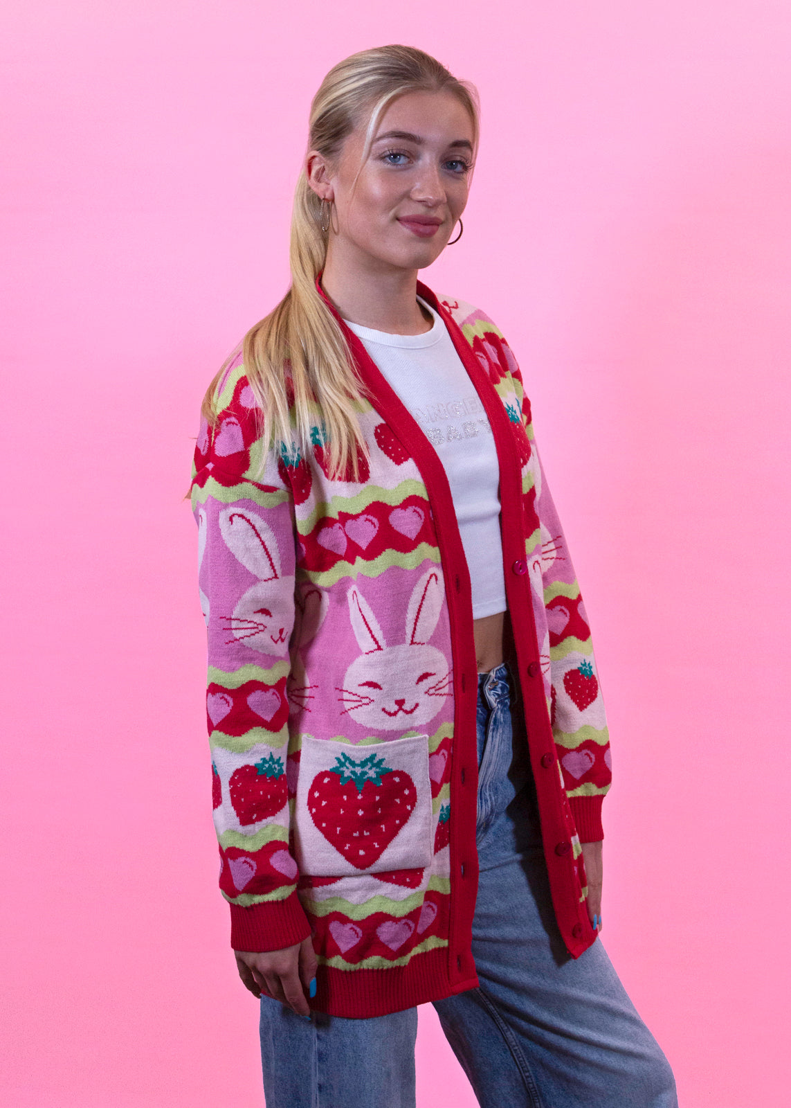 Home of Rainbows - Strawberry Rabbit Knit Cardigan