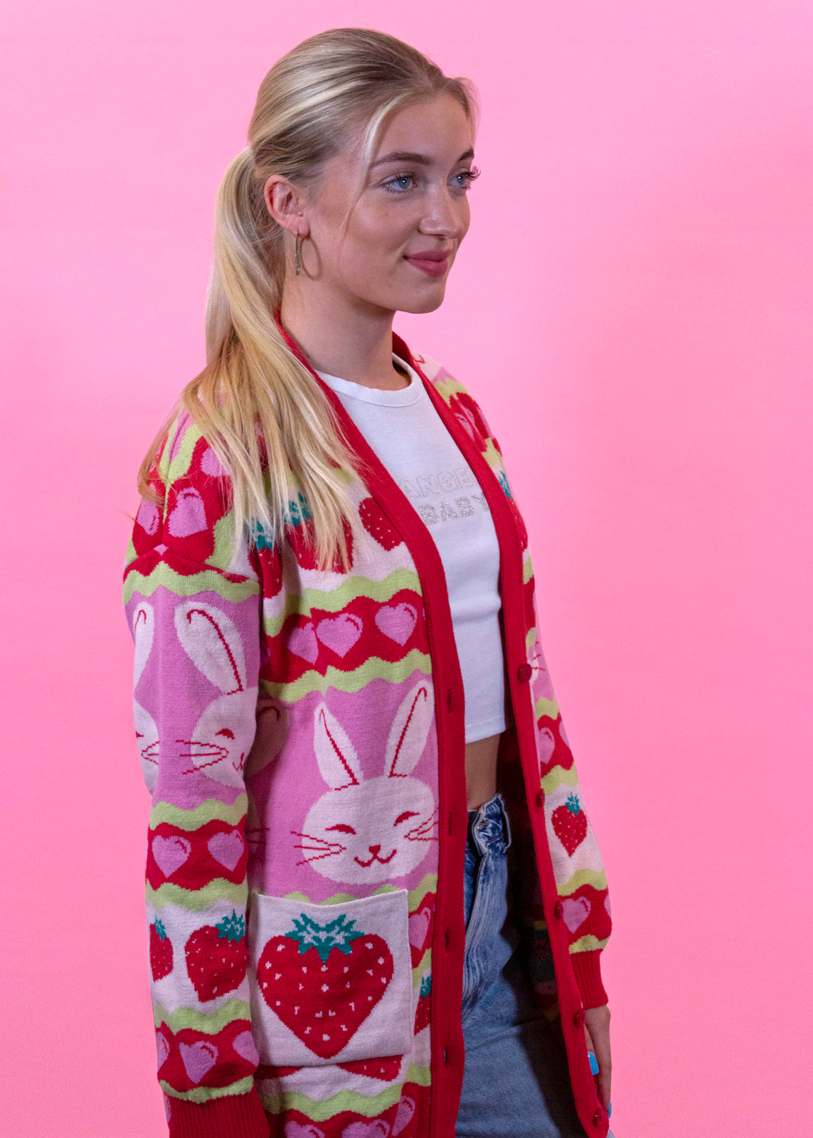 Home of Rainbows - Strawberry Rabbit Knit Cardigan