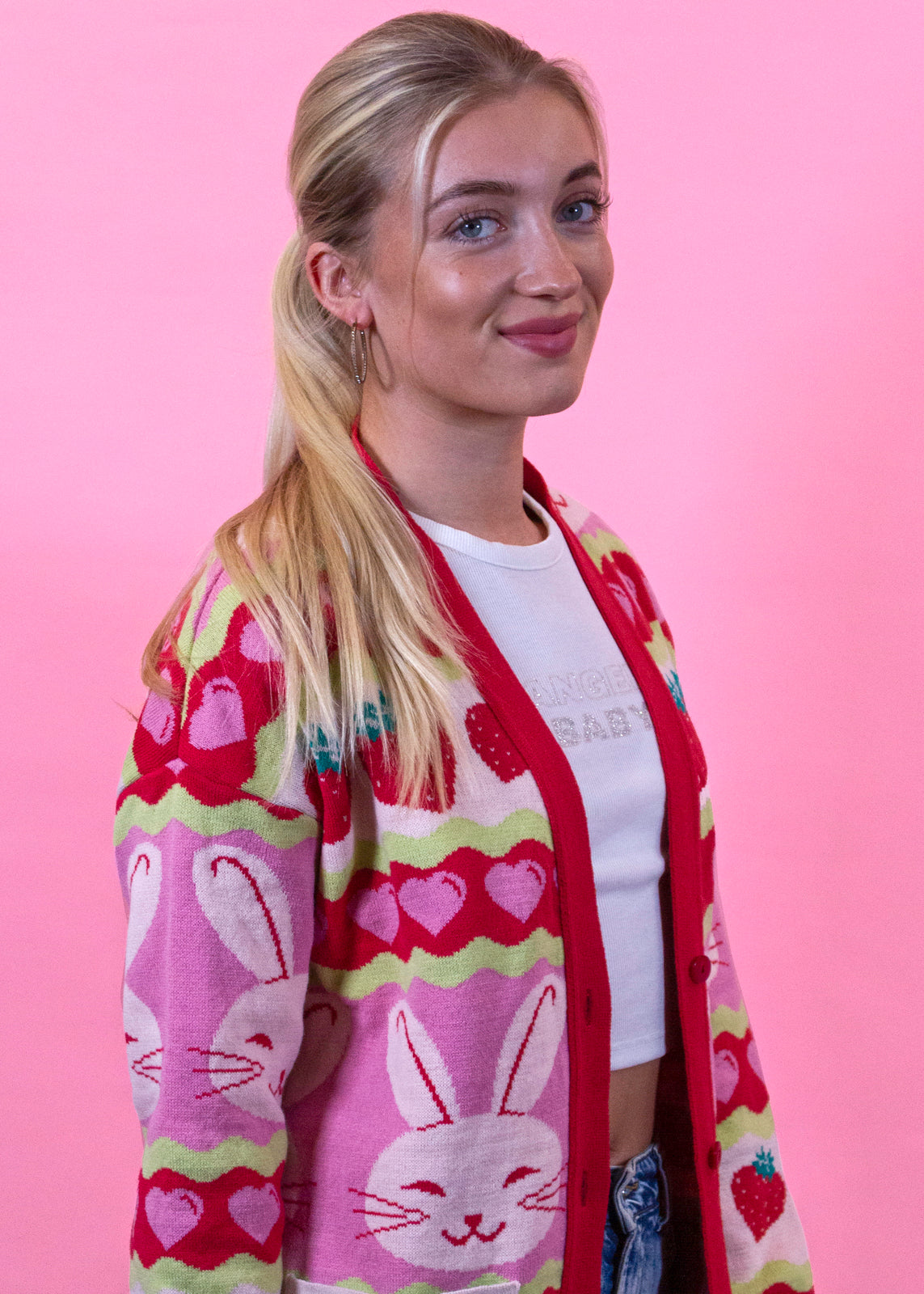 Home of Rainbows - Strawberry Rabbit Knit Cardigan