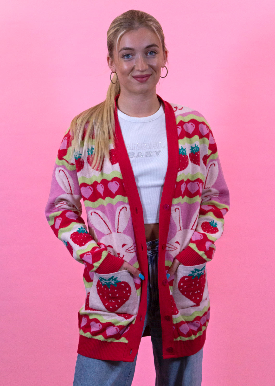 Home of Rainbows - Strawberry Rabbit Knit Cardigan