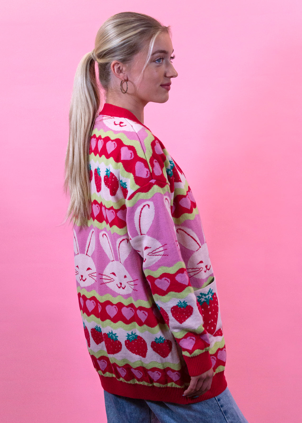 Home of Rainbows - Strawberry Rabbit Knit Cardigan