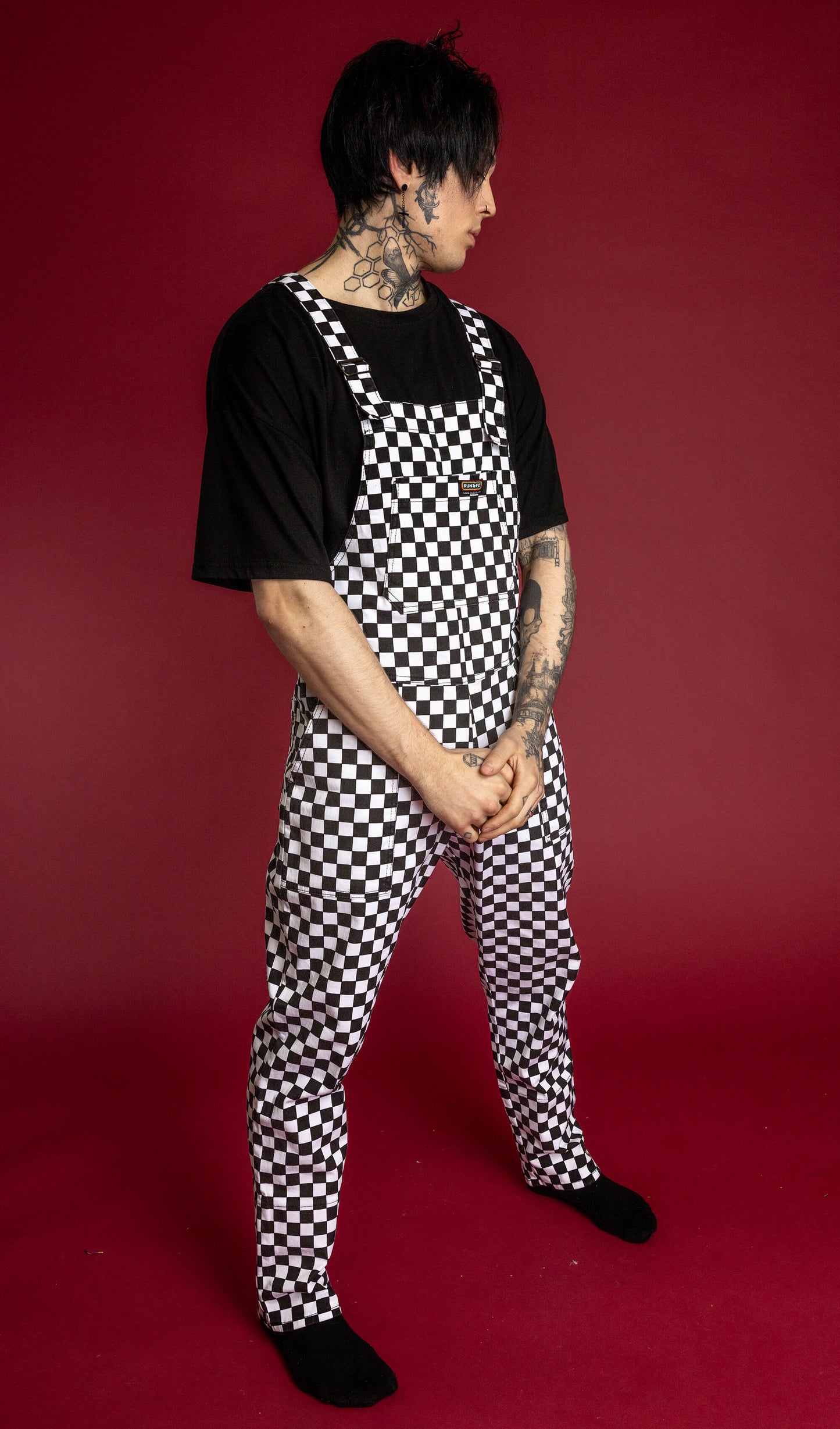 Run & Fly - Black & White Checkerboard Stretch Twill Dungarees