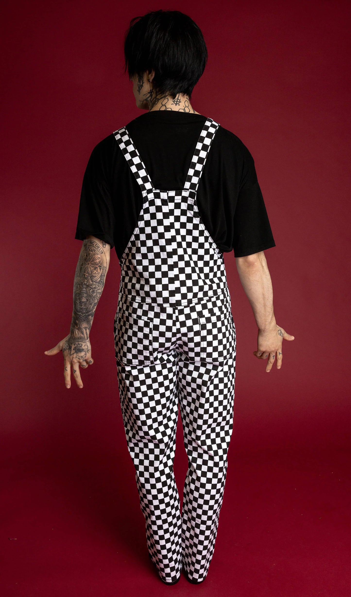 Run & Fly - Black & White Checkerboard Stretch Twill Dungarees