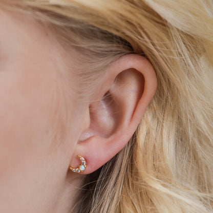 Lisa Angel -  Crystal Opal Moon Stud Earrings in Gold