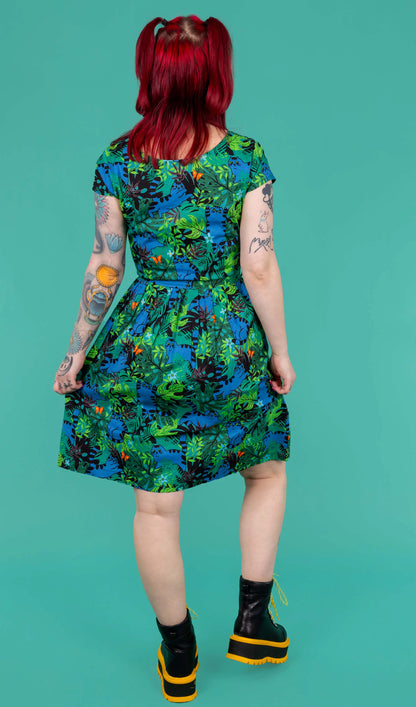 Run & Fly - Jungle Cats Stretch Belted Tea Dress with Pockets
