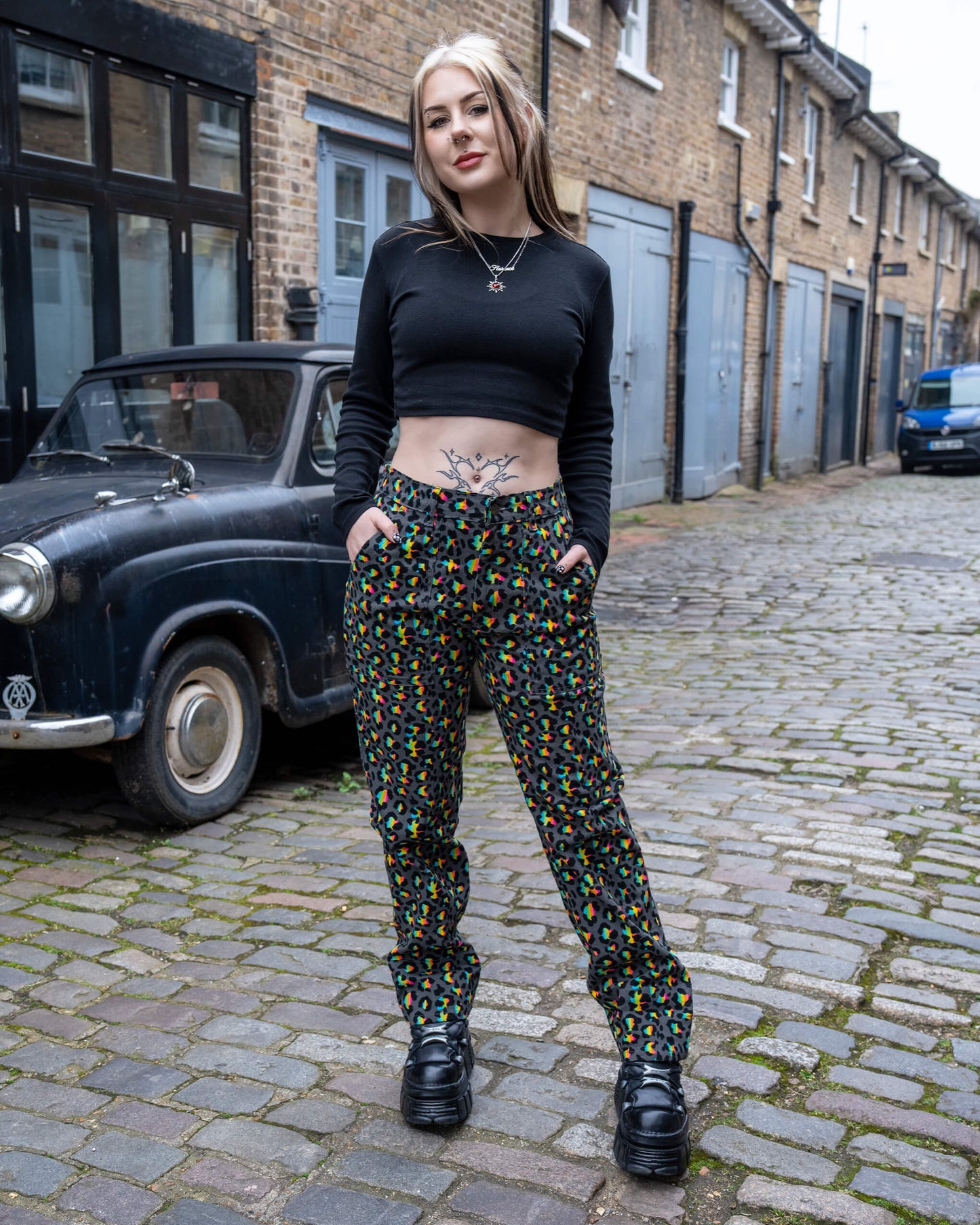 Run & Fly - Grey Rainbow Leopard Straight Leg Trousers