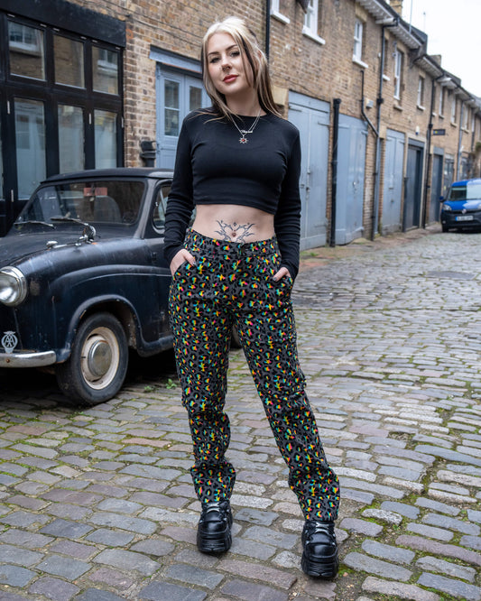 Run & Fly - Grey Rainbow Leopard Straight Leg Trousers