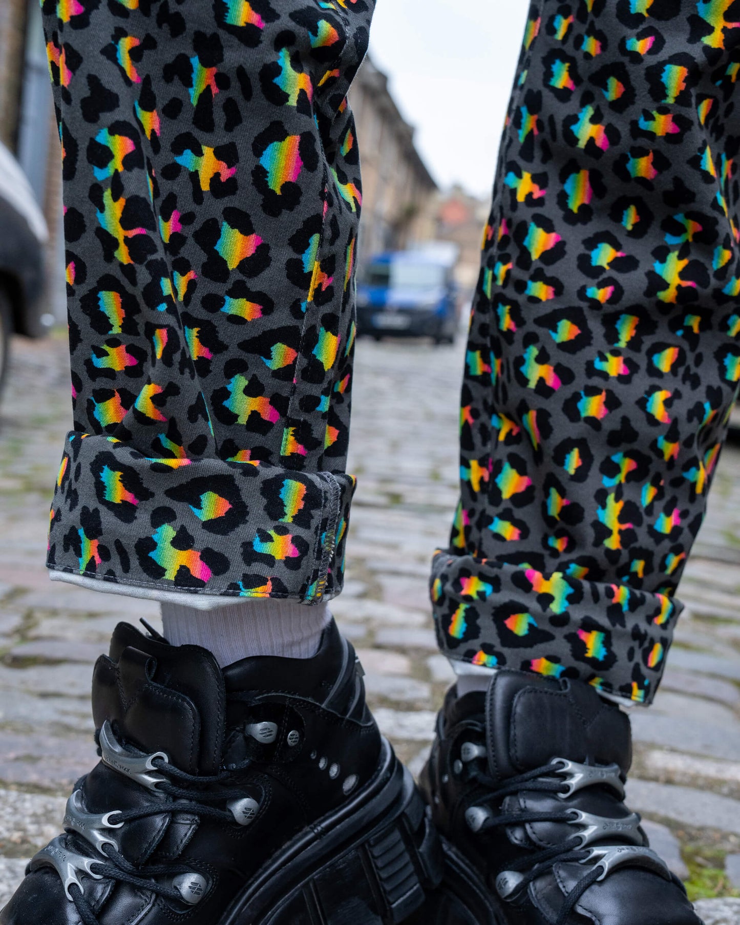 Run & Fly - Grey Rainbow Leopard Straight Leg Trousers