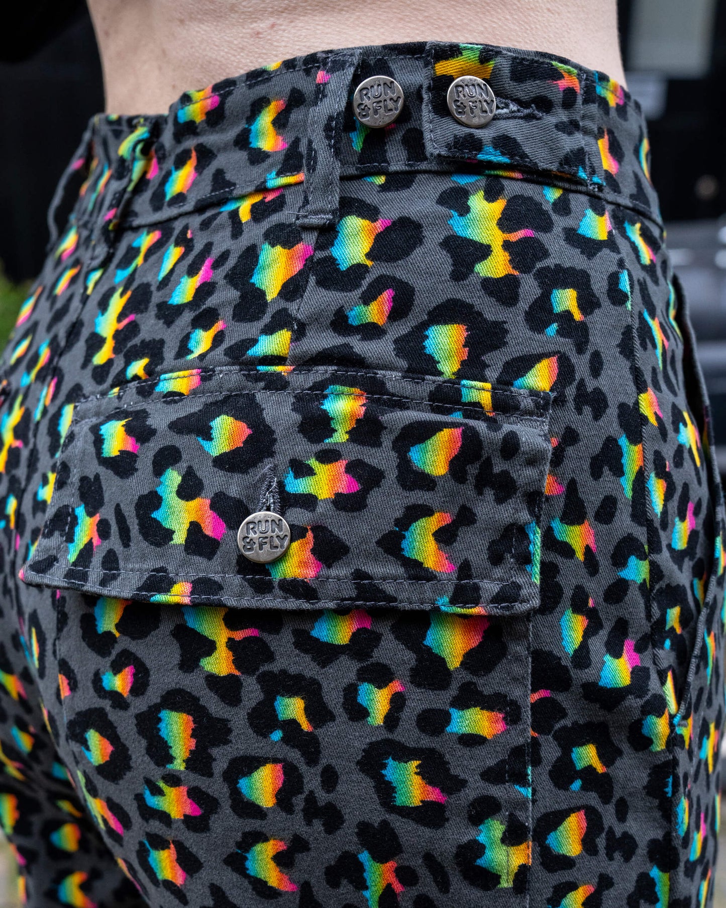 Run & Fly - Grey Rainbow Leopard Straight Leg Trousers