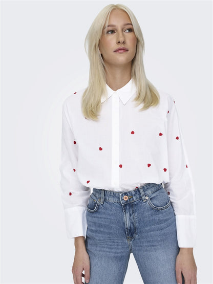Only - White Shirt with Embroidered Hearts