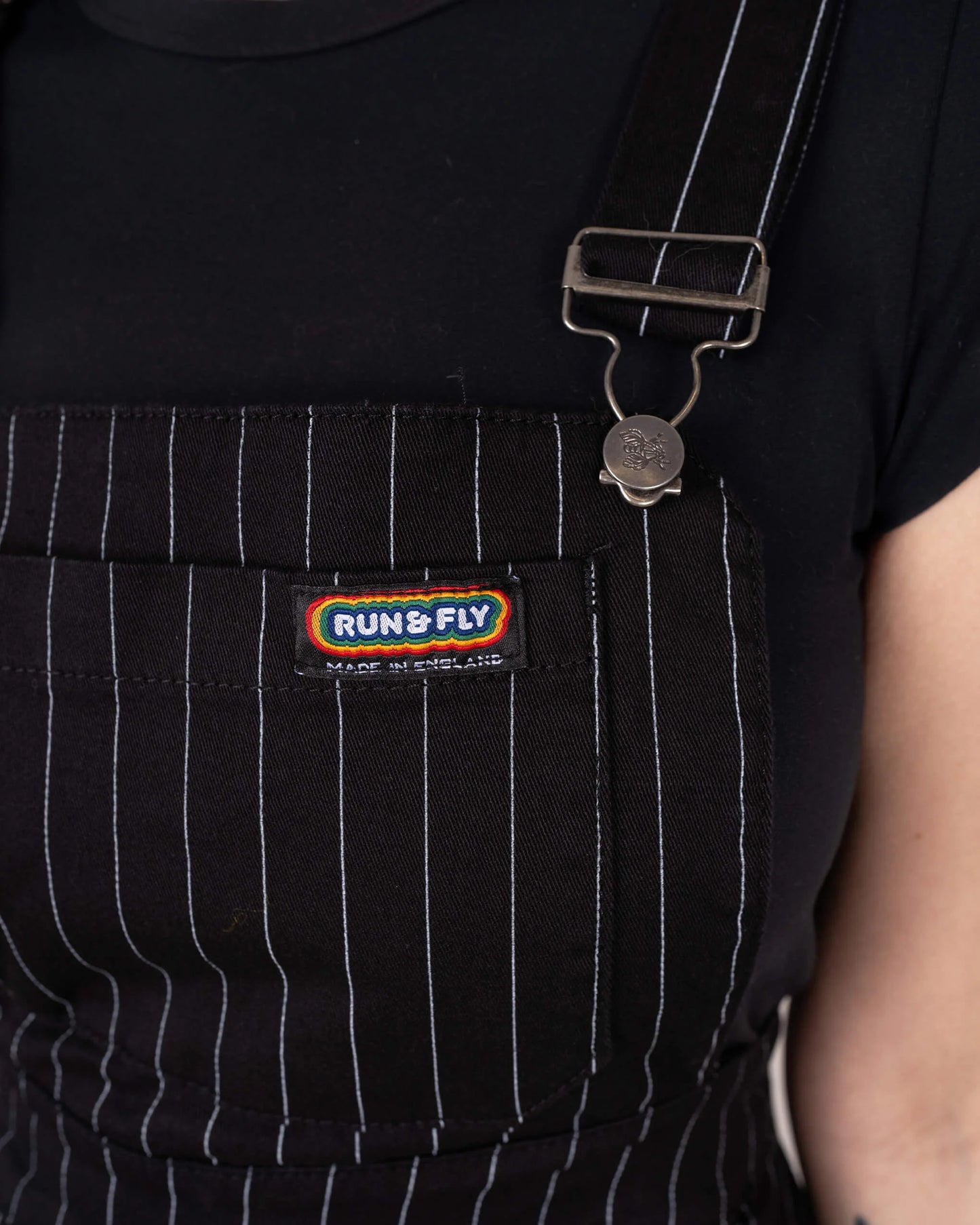 Run & Fly - Black & White Pinstripe Flared Pinafore Dress