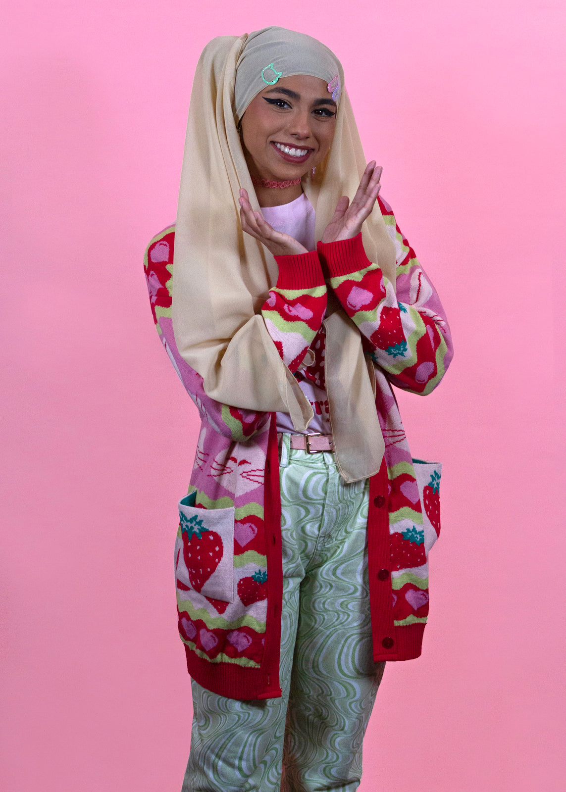 Home of Rainbows - Strawberry Rabbit Knit Cardigan