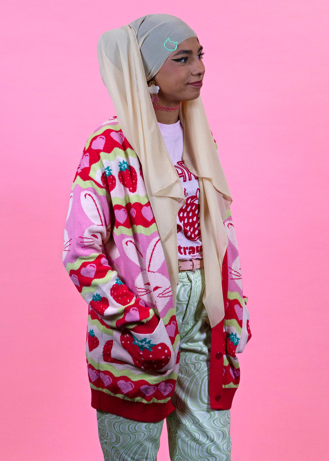 Home of Rainbows - Strawberry Rabbit Knit Cardigan